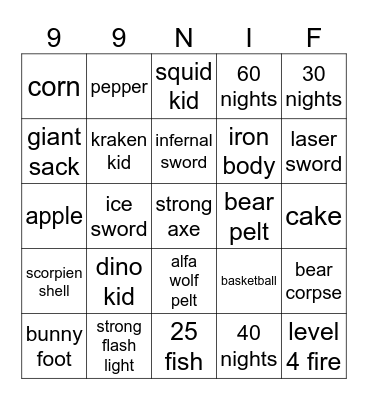 medium Bingo Card