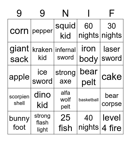 medium Bingo Card