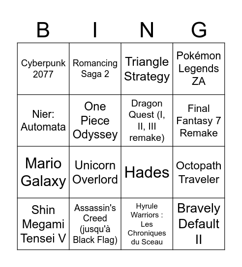 Backlog Bingo Card