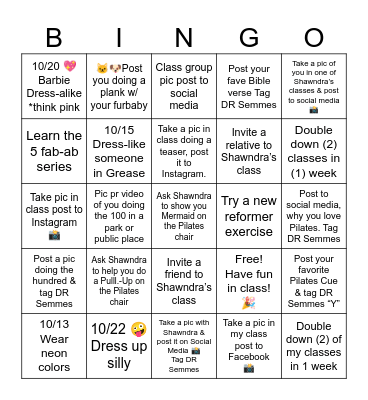 Fall in Love with Pilates!🍁10/13-10/29 Bingo Card