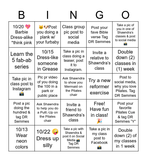 Fall in Love with Pilates!🍁10/13-10/29 Bingo Card