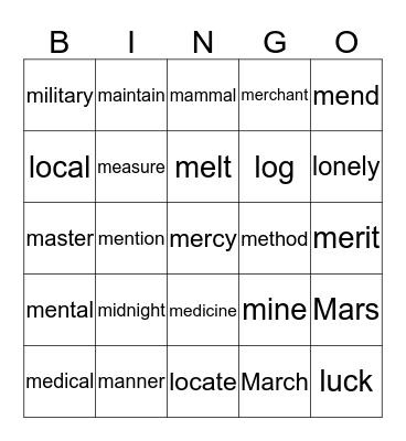 BI7 Unit 2-3 Bingo Card
