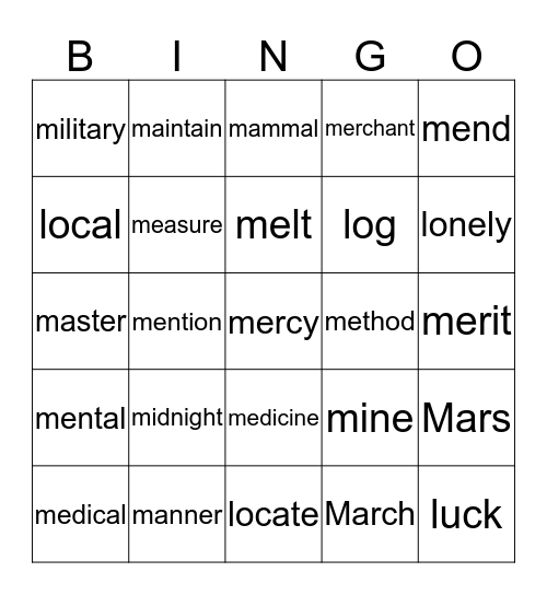 BI7 Unit 2-3 Bingo Card