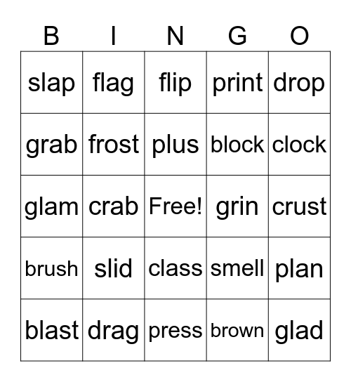 Consonant Blend BINGO Card