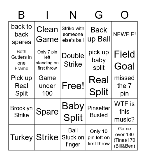 Bowling Bingo Card