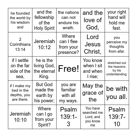 Unit 1 God is Bingo Card
