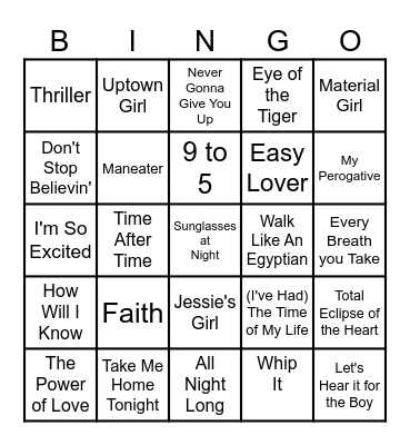 80's  80's  80's  80's Bingo Card