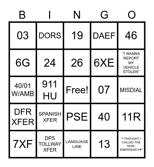 911 BINGO! Bingo Card