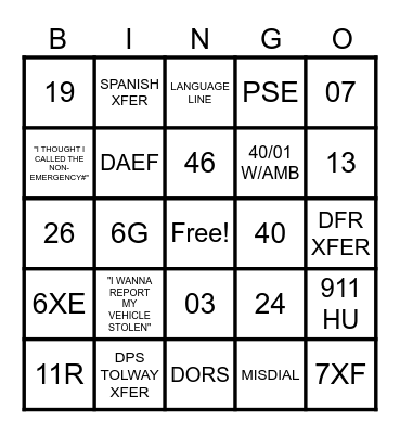 911 Bingo! Bingo Card