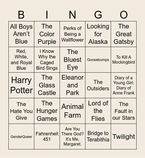 Banned Book BINGO Card