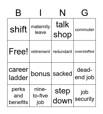 Job-Related Words Bingo Card