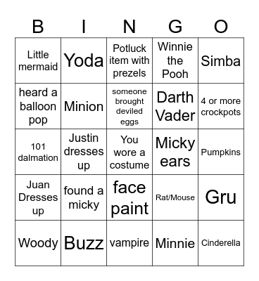 JBS Disney BINGO Card