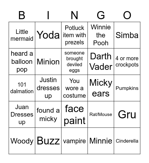 JBS Disney BINGO Card