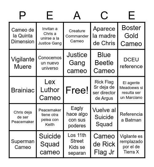 Peacemaker S2 Bingo Card