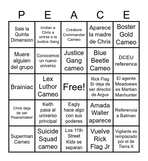 Peacemaker S2 Bingo Card
