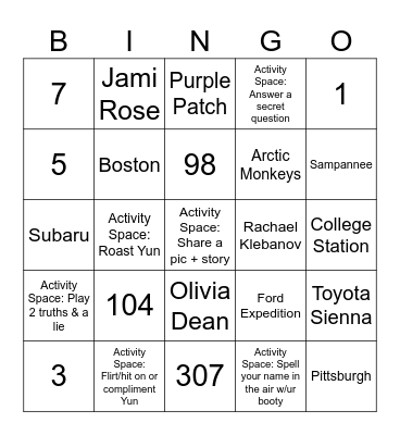 Yun's Retreat Bingo Card