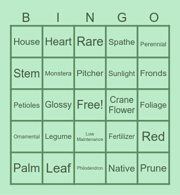 Collector's Plants Bingo Card