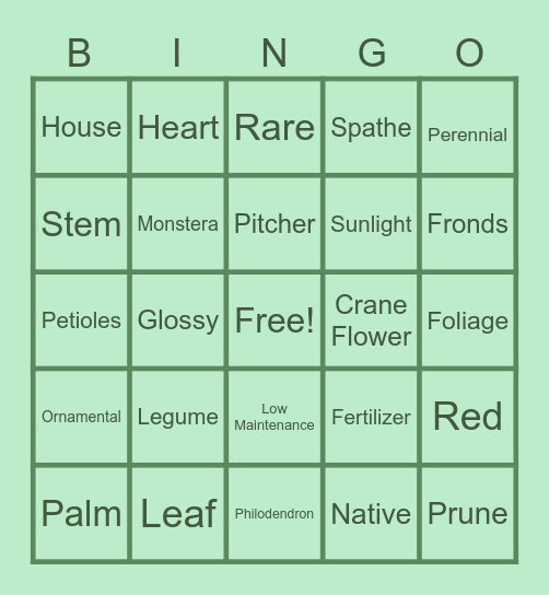Collector's Plants Bingo Card