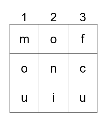 Roll and Read Letters Bingo Card