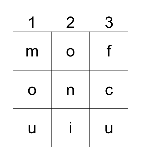 Roll and Read Letters Bingo Card