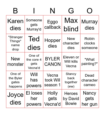 Stranger Things 5 Bingo Card
