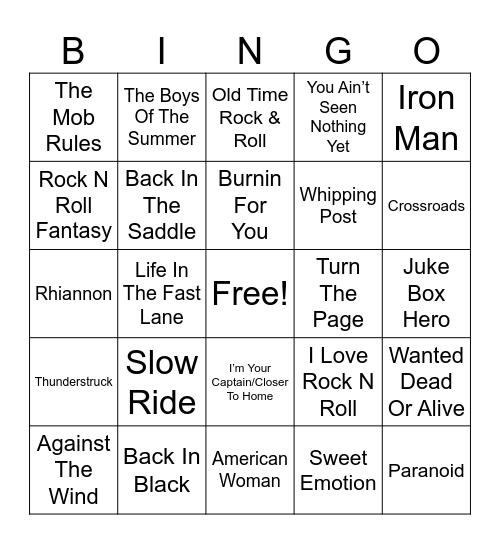 Grandpa Rock Bingo Card