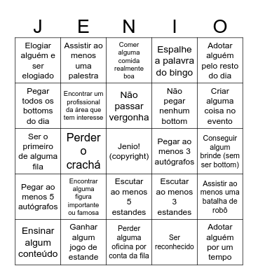 Bingo Jeniocon! Bingo Card