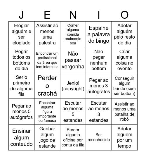 Bingo Jeniocon! Bingo Card