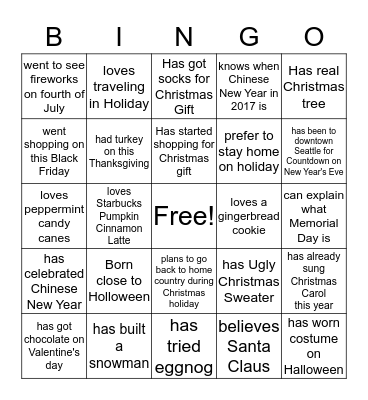 Can you find someone who.....? Bingo Card