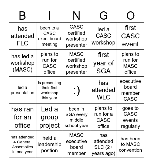 Leadership Bingo Card