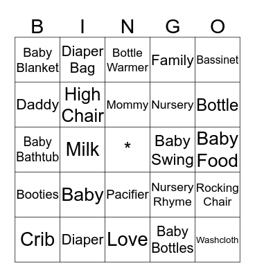 Baby Shower Bingo Card