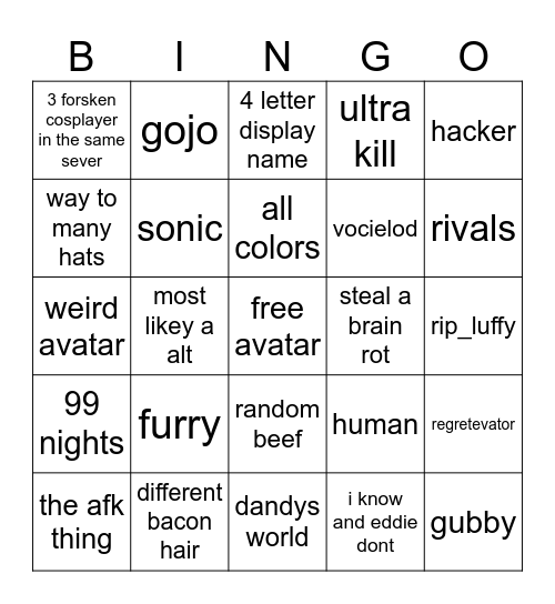 roblox Bingo Card