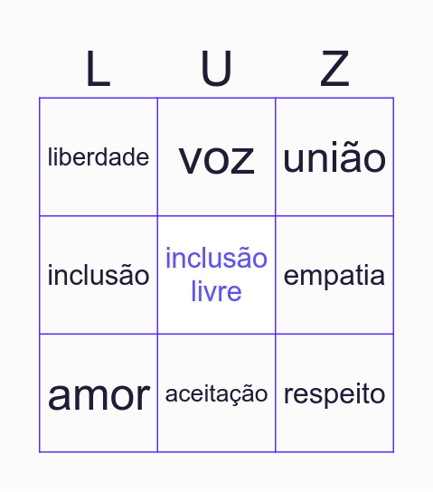 Bingo da Inclusão Bingo Card