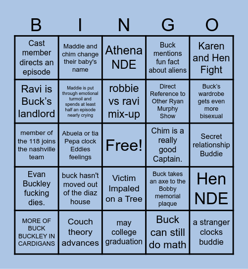 9-1-1 Season 9 Community Bingo Card