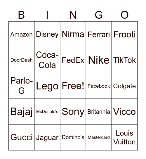 Brand Bingo Card