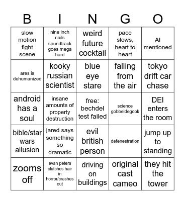 tron: ares Bingo Card
