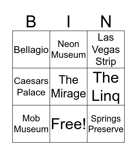 Las Vegas Bingo Card