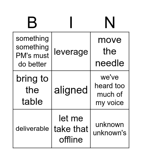 PMO Meeting BINGO! Bingo Card