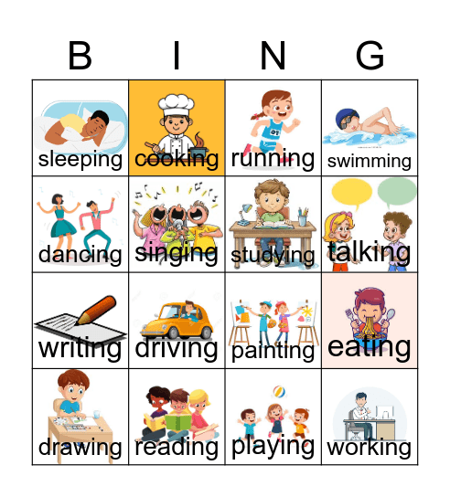 Present Continuous Bingo Card
