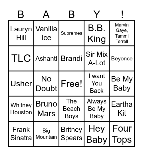 Name the "Baby" Tune Bingo Card