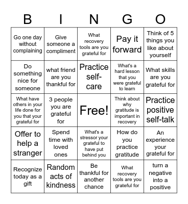 Gratitude Bingo Card