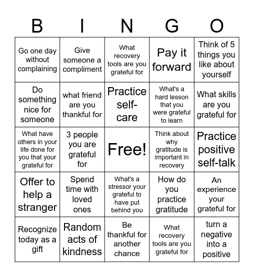 Gratitude Bingo Card