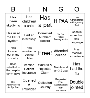 Medical Bingo Card