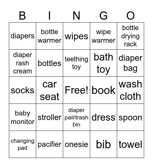 HELLO BABY! Bingo Card