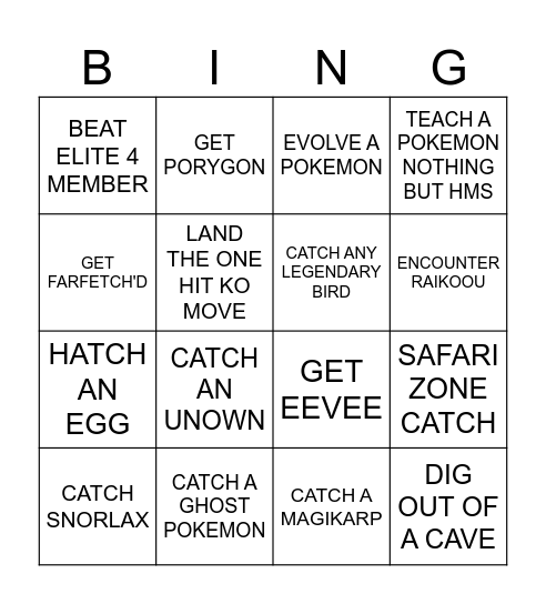 POKEMON BINGO Card