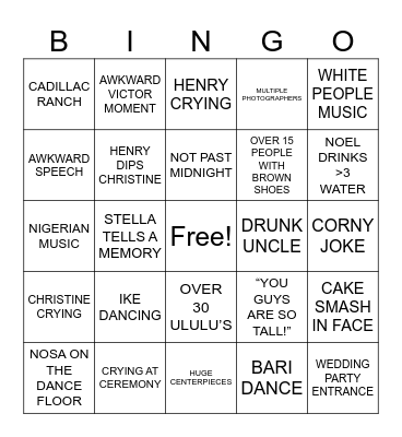 HENRY’S WEDDING BINGO Card