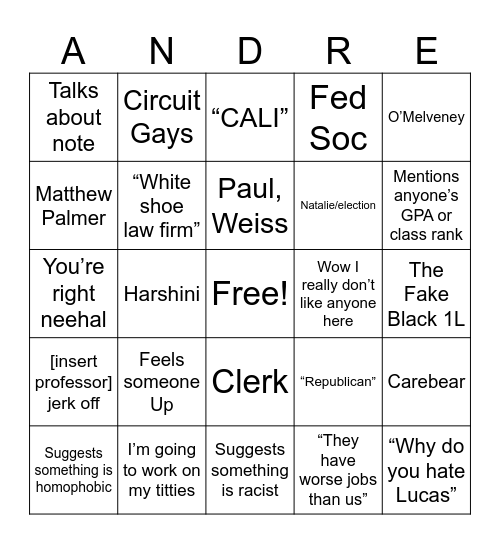 Andre Bingo Card