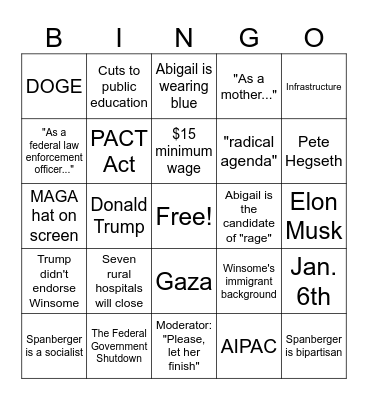 '25 VA Governor's Debate Bingo Card