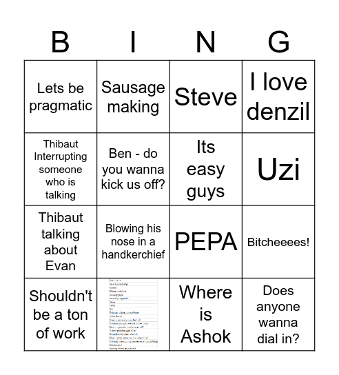T-boot Bingo Card