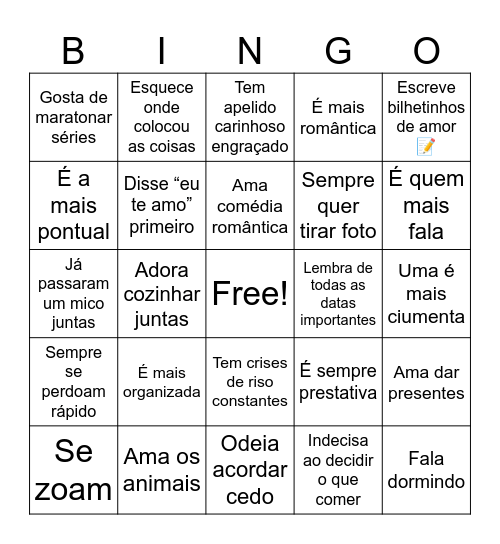 BINGO'S LOVE Bingo Card